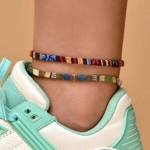 2 pcs Colorful Woven Anklet Set